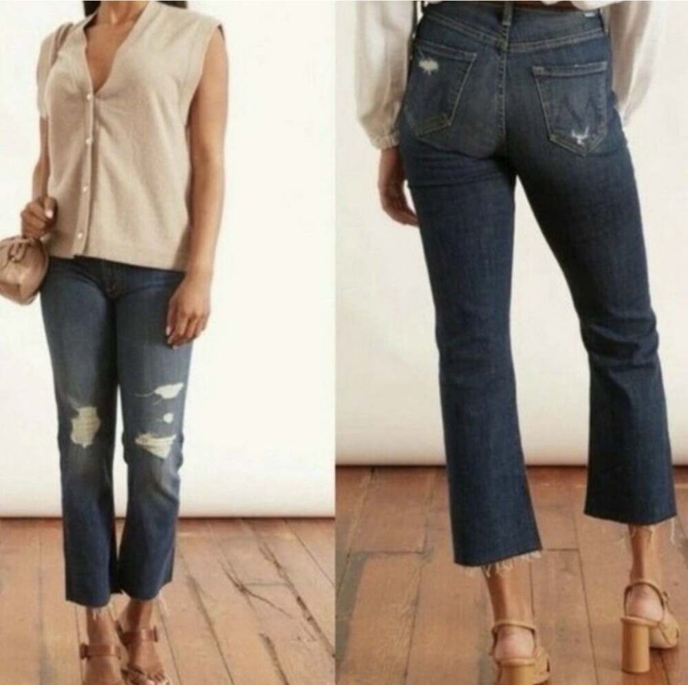 Mother The Scrapper Cuff Ankle Fray Jeans In Wicked Wildflower Womens Sz 25